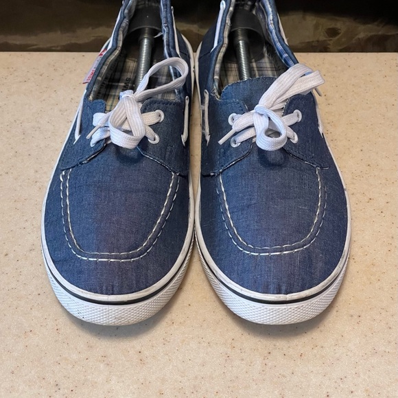 Alpine Swiss Boat Shoes Lace Up Loafers Blue Chambray Fabric Women 11 USED - Picture 2 of 7